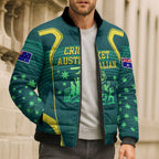 Australian Cricket Bomber Puffer Jacket Dark Green Halftone Tech Graphic - Southern Cross Stars