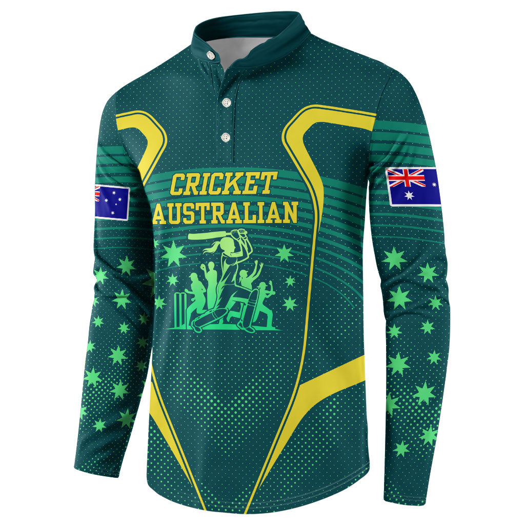 Australian Cricket Button Sweatshirt Dark Green Halftone Tech Graphic - Southern Cross Stars