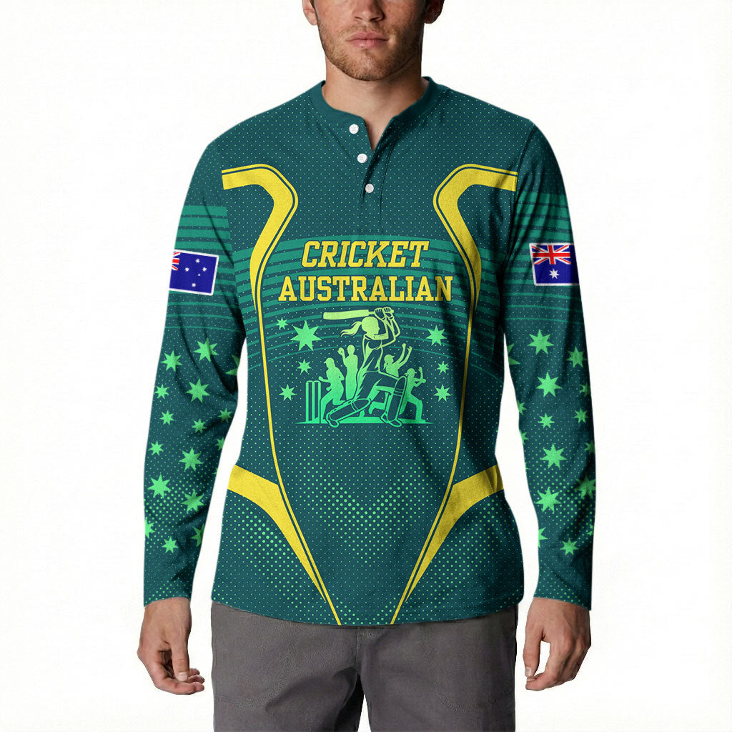 Australian Cricket Button Sweatshirt Dark Green Halftone Tech Graphic - Southern Cross Stars
