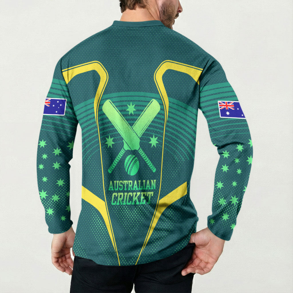 Australian Cricket Button Sweatshirt Dark Green Halftone Tech Graphic - Southern Cross Stars
