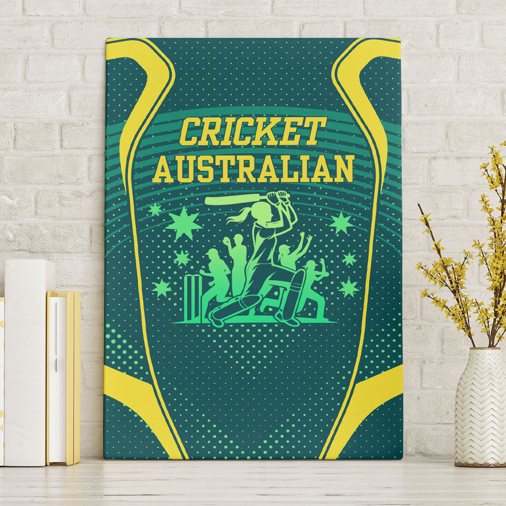 Australian Cricket Canvas Wall Art Dark Green Halftone Tech Graphic - Southern Cross Stars