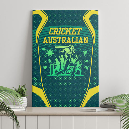 Australian Cricket Canvas Wall Art Dark Green Halftone Tech Graphic - Southern Cross Stars