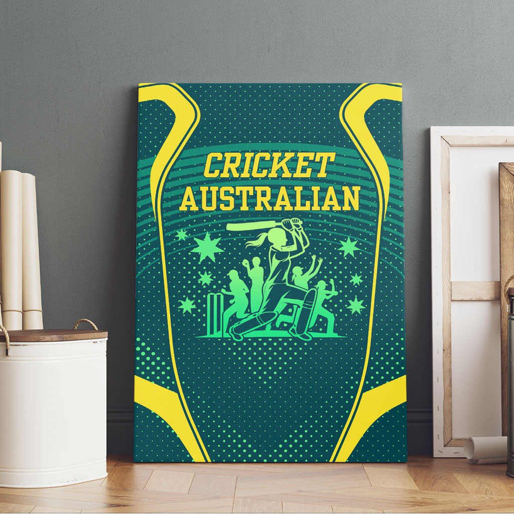 Australian Cricket Canvas Wall Art Dark Green Halftone Tech Graphic - Southern Cross Stars