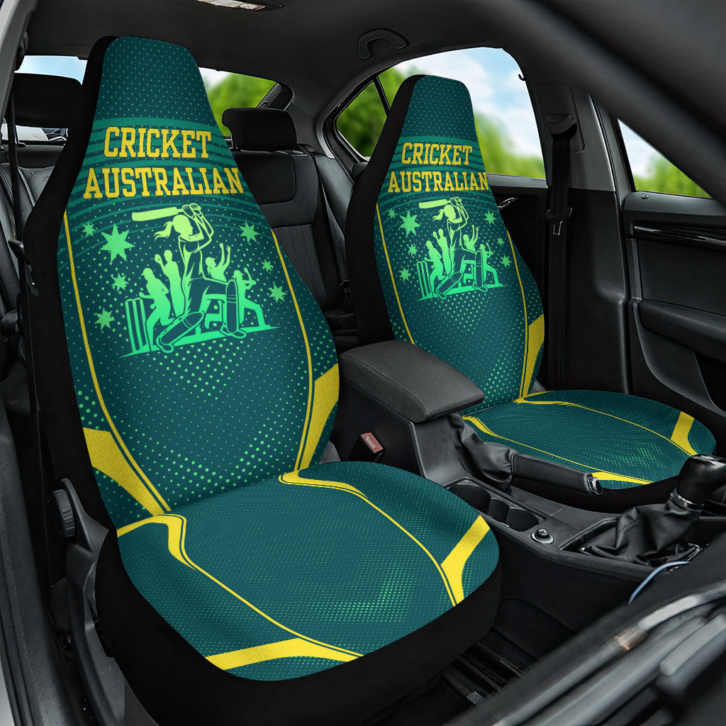 Australian Cricket Car Seat Cover Dark Green Halftone Tech Graphic - Southern Cross Stars