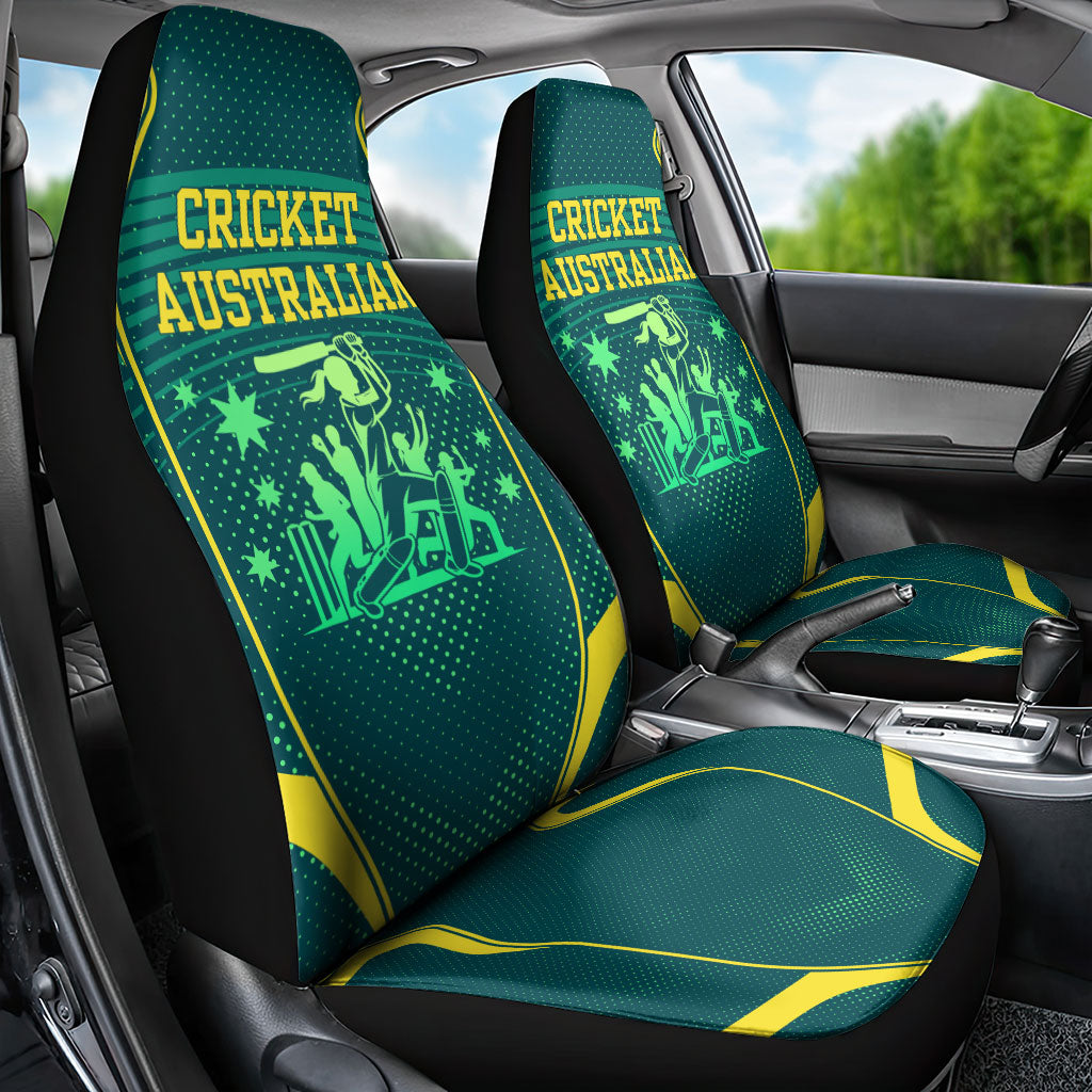 Australian Cricket Car Seat Cover Dark Green Halftone Tech Graphic - Southern Cross Stars
