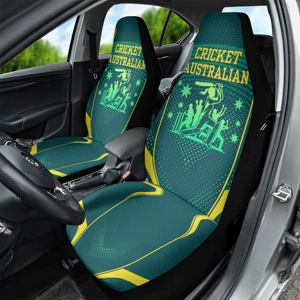 Australian Cricket Car Seat Cover Dark Green Halftone Tech Graphic - Southern Cross Stars