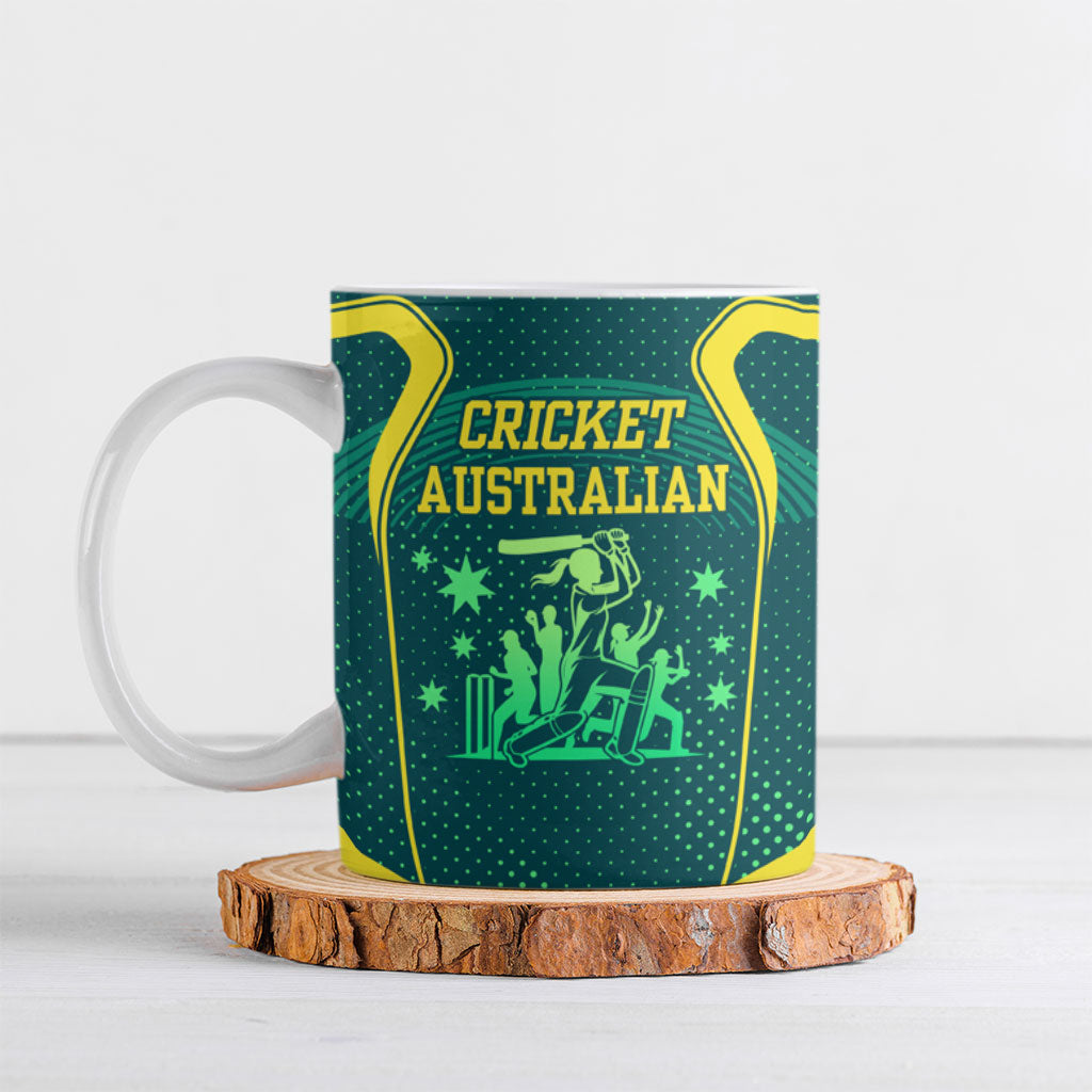 Australian Cricket Ceramic Mug Dark Green Halftone Tech Graphic - Southern Cross Stars