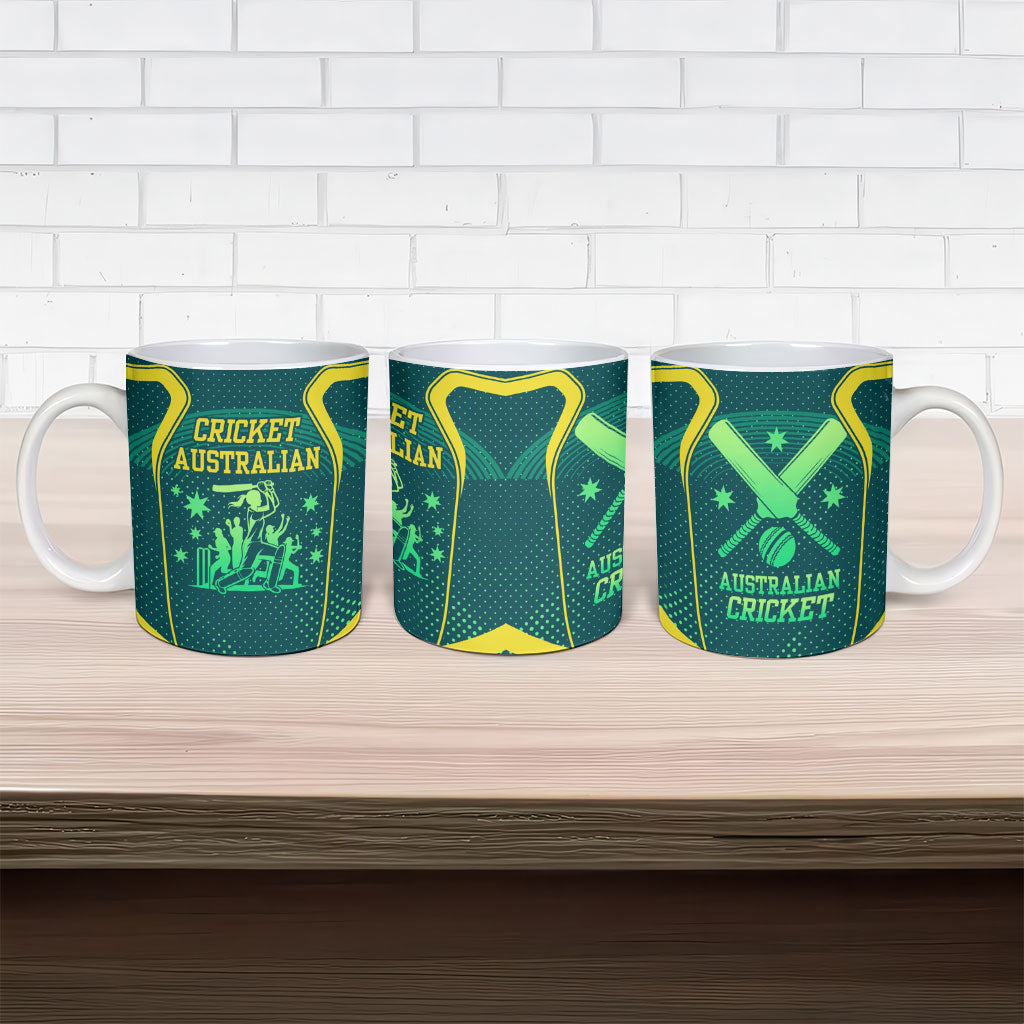 Australian Cricket Ceramic Mug Dark Green Halftone Tech Graphic - Southern Cross Stars