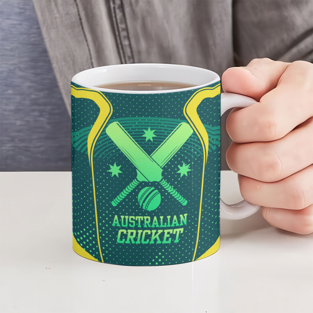 Australian Cricket Ceramic Mug Dark Green Halftone Tech Graphic - Southern Cross Stars