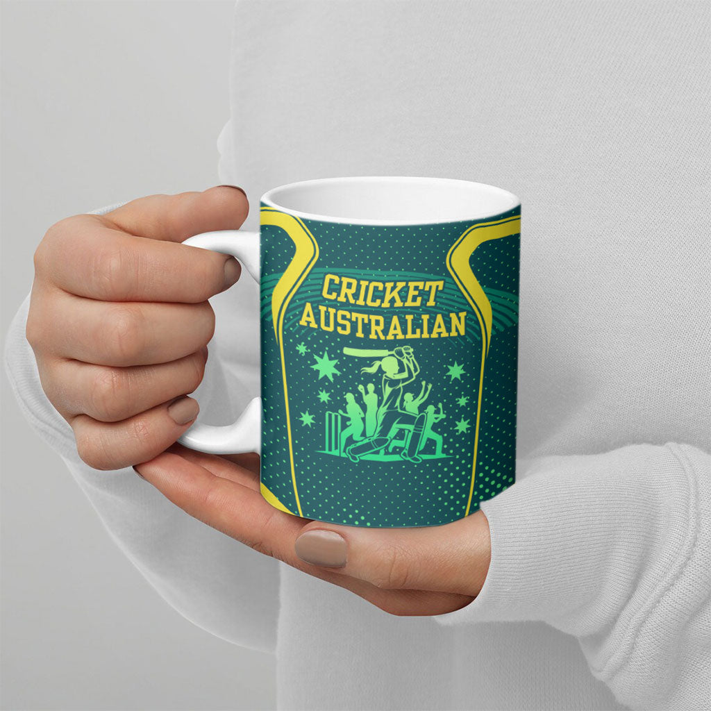 Australian Cricket Ceramic Mug Dark Green Halftone Tech Graphic - Southern Cross Stars