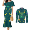 Australian Cricket Couples Matching Mermaid Dress and Long Sleeve Button Shirt Dark Green Halftone Tech Graphic - Southern Cross Stars