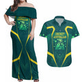Australian Cricket Couples Matching Off Shoulder Maxi Dress and Hawaiian Shirt Dark Green Halftone Tech Graphic - Southern Cross Stars