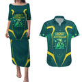 Australian Cricket Couples Matching Puletasi and Hawaiian Shirt Dark Green Halftone Tech Graphic - Southern Cross Stars