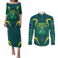 Australian Cricket Couples Matching Puletasi and Long Sleeve Button Shirt Dark Green Halftone Tech Graphic - Southern Cross Stars