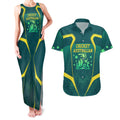 Australian Cricket Couples Matching Tank Maxi Dress and Hawaiian Shirt Dark Green Halftone Tech Graphic - Southern Cross Stars