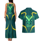 Australian Cricket Couples Matching Tank Maxi Dress and Hawaiian Shirt Dark Green Halftone Tech Graphic - Southern Cross Stars