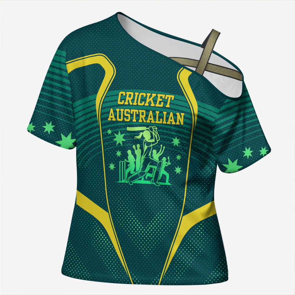 Australian Cricket Cross Shoulder Shirt Dark Green Halftone Tech Graphic - Southern Cross Stars