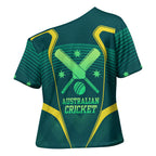 Australian Cricket Cross Shoulder Shirt Dark Green Halftone Tech Graphic - Southern Cross Stars