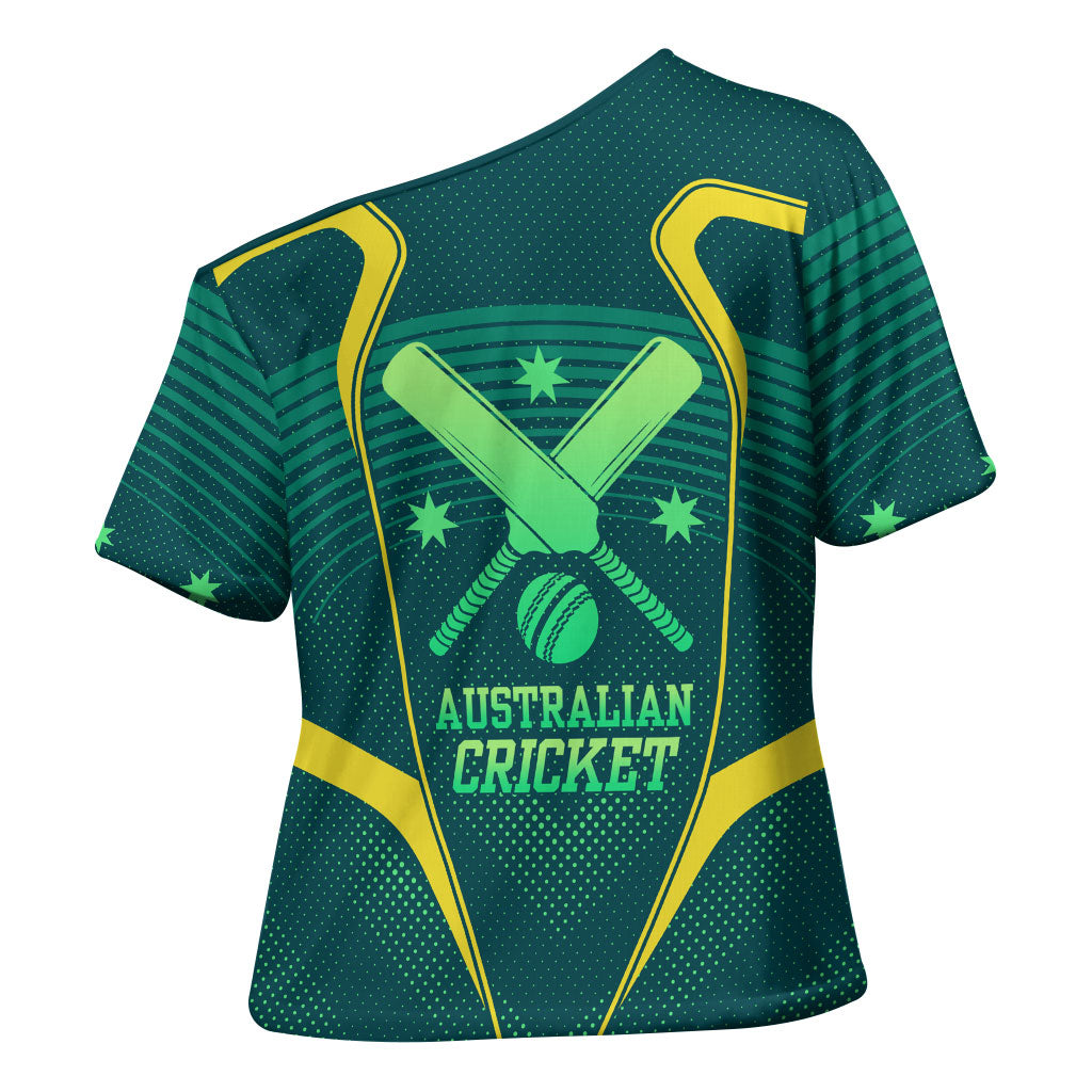Australian Cricket Cross Shoulder Shirt Dark Green Halftone Tech Graphic - Southern Cross Stars