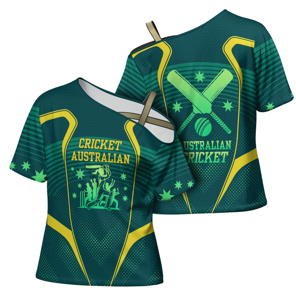 Australian Cricket Cross Shoulder Shirt Dark Green Halftone Tech Graphic - Southern Cross Stars