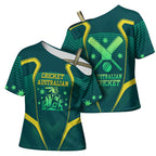 Australian Cricket Cross Shoulder Shirt Dark Green Halftone Tech Graphic - Southern Cross Stars