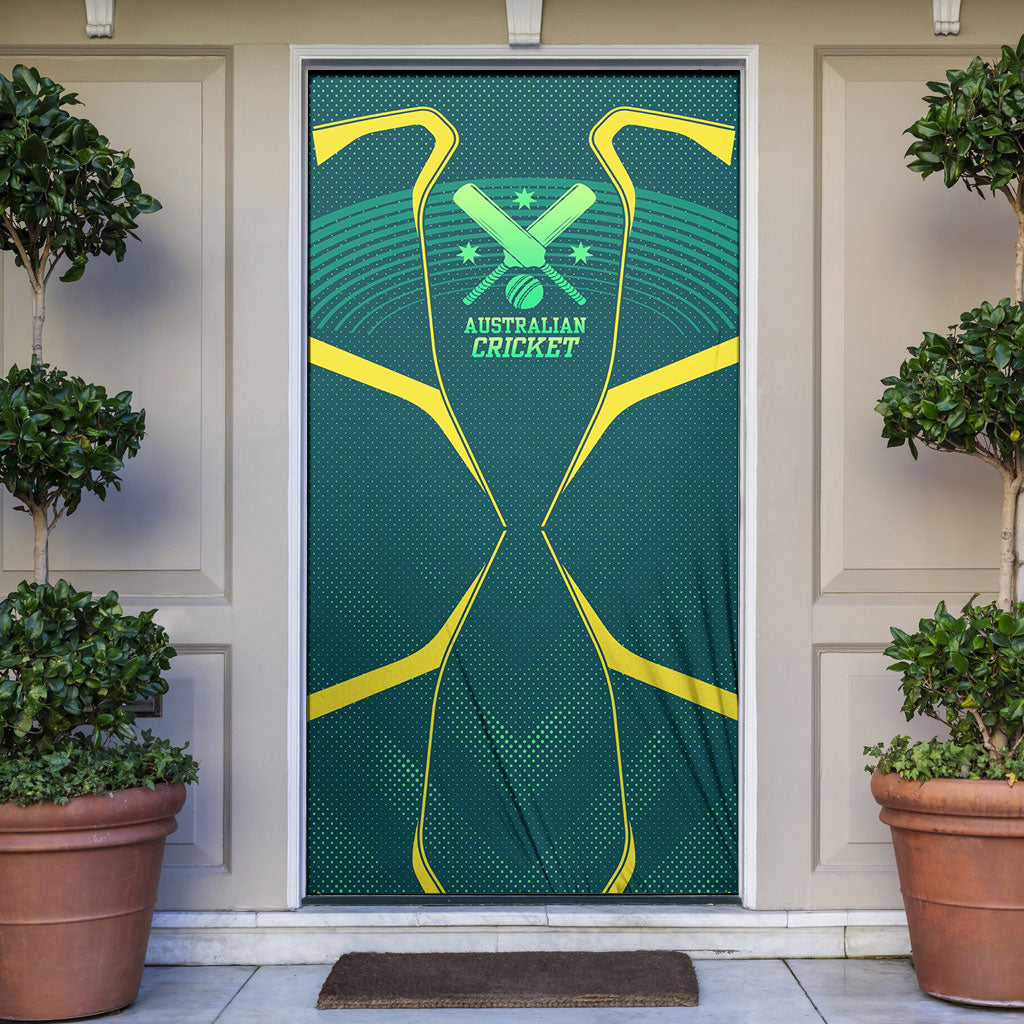Australian Cricket Door Cover Dark Green Halftone Tech Graphic - Southern Cross Stars