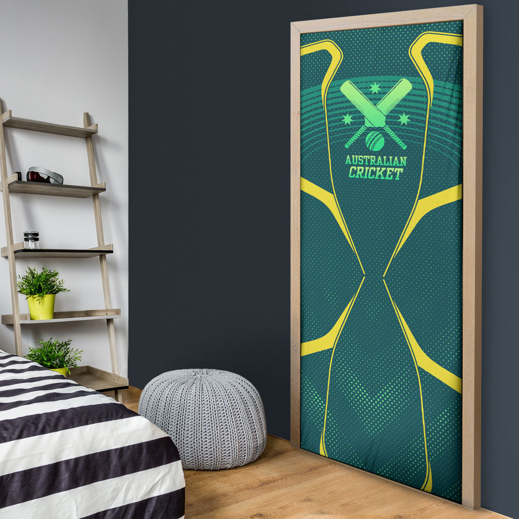 Australian Cricket Door Cover Dark Green Halftone Tech Graphic - Southern Cross Stars
