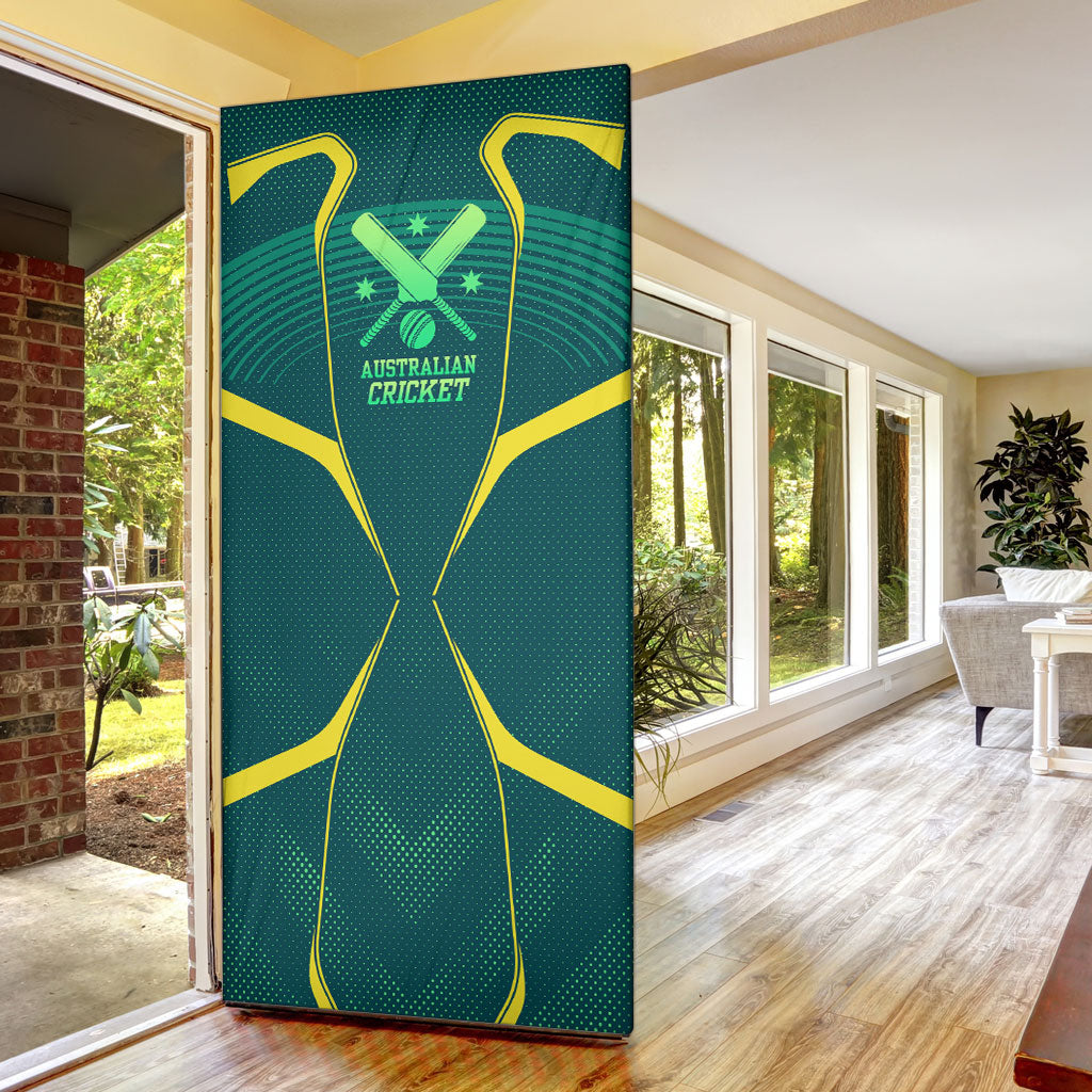 Australian Cricket Door Cover Dark Green Halftone Tech Graphic - Southern Cross Stars