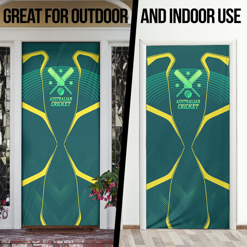 Australian Cricket Door Cover Dark Green Halftone Tech Graphic - Southern Cross Stars