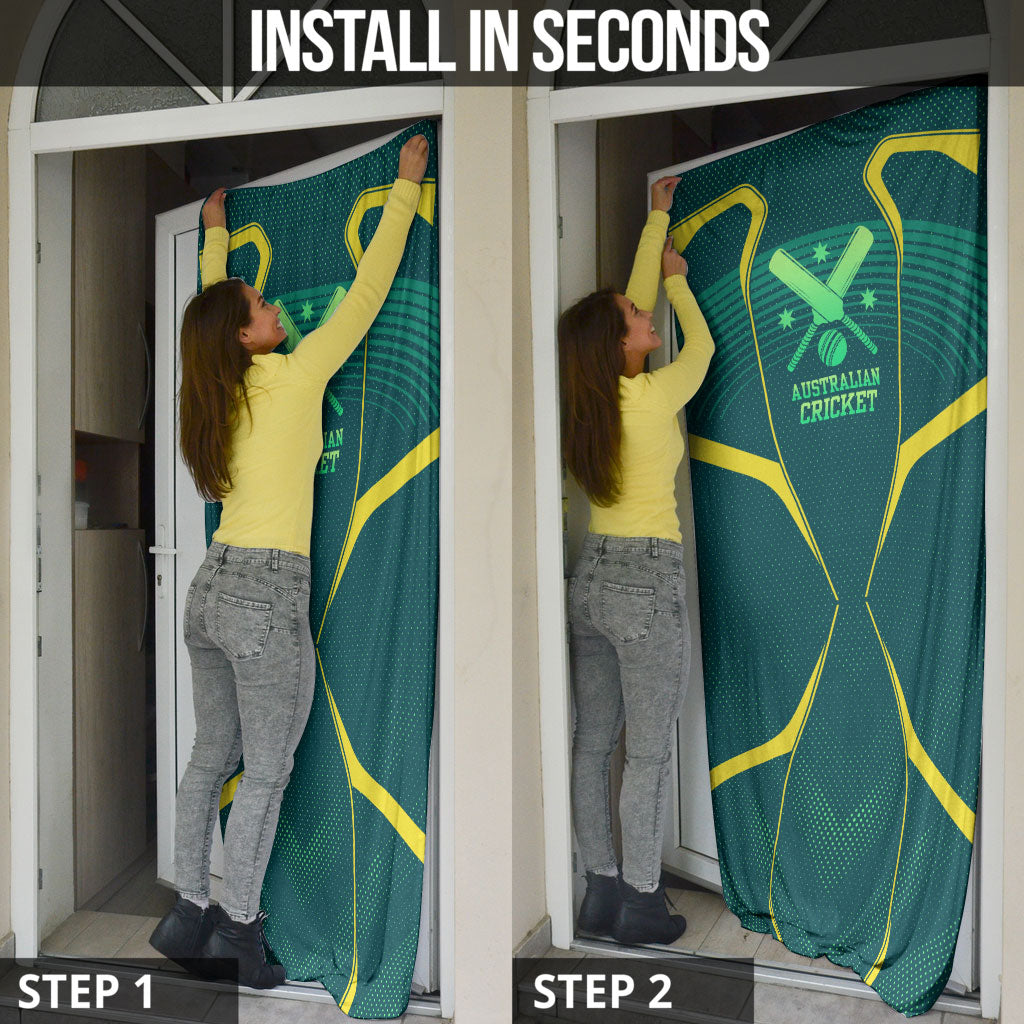 Australian Cricket Door Cover Dark Green Halftone Tech Graphic - Southern Cross Stars
