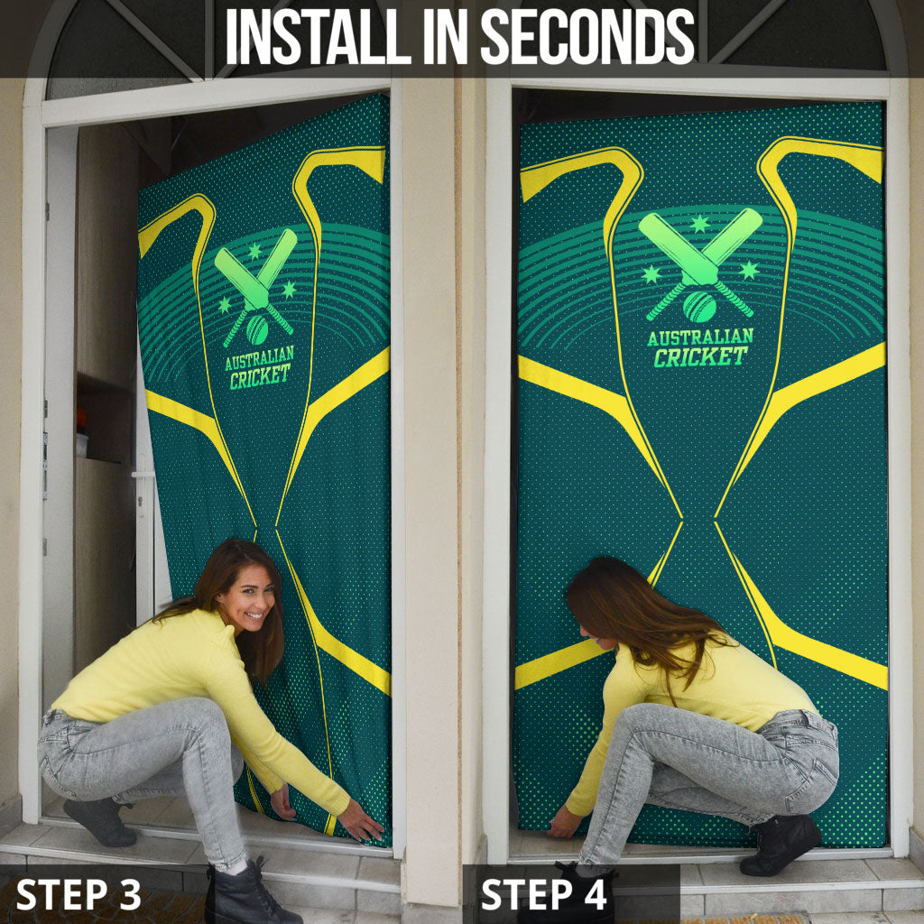 Australian Cricket Door Cover Dark Green Halftone Tech Graphic - Southern Cross Stars