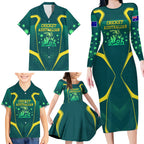 Australian Cricket Family Matching Long Sleeve Bodycon Dress and Hawaiian Shirt Dark Green Halftone Tech Graphic - Southern Cross Stars