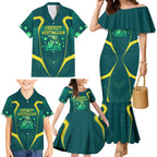 Australian Cricket Family Matching Mermaid Dress and Hawaiian Shirt Dark Green Halftone Tech Graphic - Southern Cross Stars