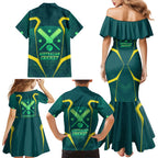 Australian Cricket Family Matching Mermaid Dress and Hawaiian Shirt Dark Green Halftone Tech Graphic - Southern Cross Stars