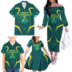 Australian Cricket Family Matching Off The Shoulder Long Sleeve Dress and Hawaiian Shirt Dark Green Halftone Tech Graphic - Southern Cross Stars