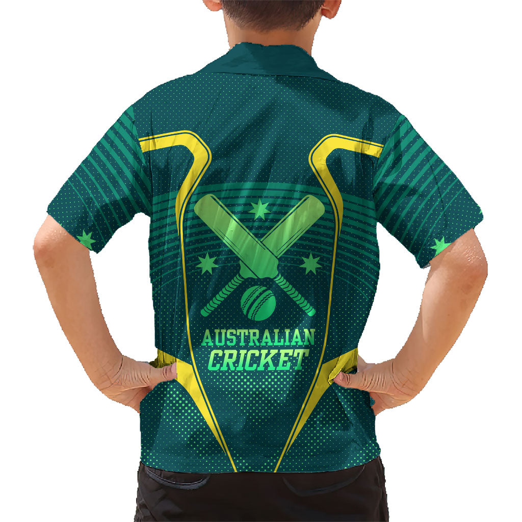 Australian Cricket Family Matching Off The Shoulder Long Sleeve Dress and Hawaiian Shirt Dark Green Halftone Tech Graphic - Southern Cross Stars