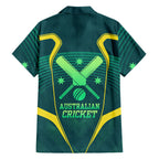 Australian Cricket Family Matching Off The Shoulder Long Sleeve Dress and Hawaiian Shirt Dark Green Halftone Tech Graphic - Southern Cross Stars