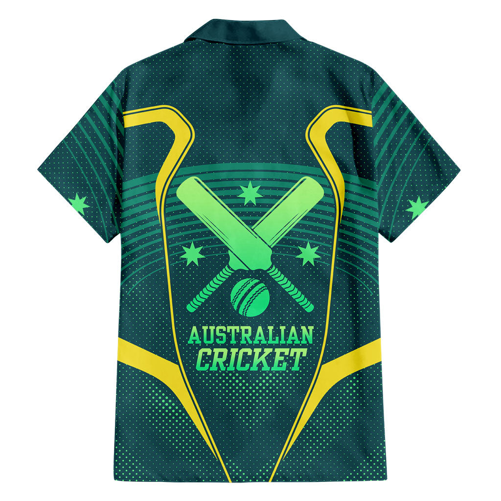Australian Cricket Family Matching Off The Shoulder Long Sleeve Dress and Hawaiian Shirt Dark Green Halftone Tech Graphic - Southern Cross Stars