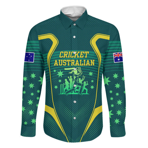 Australian Cricket Family Matching Off The Shoulder Long Sleeve Dress and Hawaiian Shirt Dark Green Halftone Tech Graphic - Southern Cross Stars