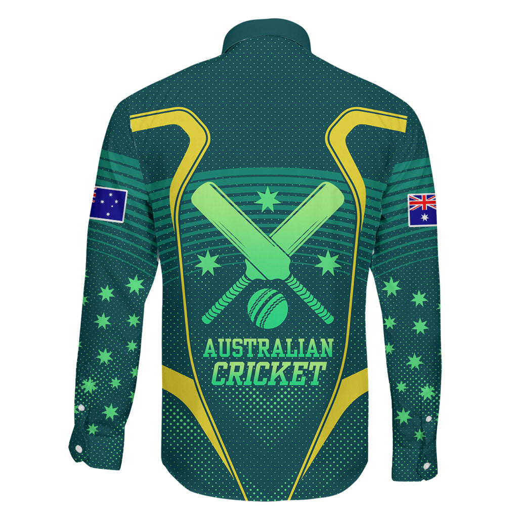 Australian Cricket Family Matching Off The Shoulder Long Sleeve Dress and Hawaiian Shirt Dark Green Halftone Tech Graphic - Southern Cross Stars