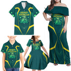 Australian Cricket Family Matching Off Shoulder Maxi Dress and Hawaiian Shirt Dark Green Halftone Tech Graphic - Southern Cross Stars