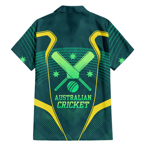 Australian Cricket Family Matching Off Shoulder Maxi Dress and Hawaiian Shirt Dark Green Halftone Tech Graphic - Southern Cross Stars