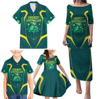Australian Cricket Family Matching Puletasi and Hawaiian Shirt Dark Green Halftone Tech Graphic - Southern Cross Stars