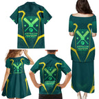 Australian Cricket Family Matching Puletasi and Hawaiian Shirt Dark Green Halftone Tech Graphic - Southern Cross Stars