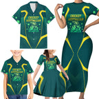 Australian Cricket Family Matching Short Sleeve Bodycon Dress and Hawaiian Shirt Dark Green Halftone Tech Graphic - Southern Cross Stars