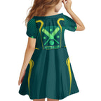 Australian Cricket Family Matching Short Sleeve Bodycon Dress and Hawaiian Shirt Dark Green Halftone Tech Graphic - Southern Cross Stars