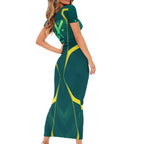Australian Cricket Family Matching Short Sleeve Bodycon Dress and Hawaiian Shirt Dark Green Halftone Tech Graphic - Southern Cross Stars