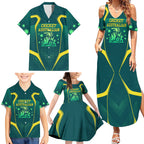 Australian Cricket Family Matching Summer Maxi Dress and Hawaiian Shirt Dark Green Halftone Tech Graphic - Southern Cross Stars