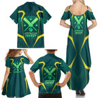 Australian Cricket Family Matching Summer Maxi Dress and Hawaiian Shirt Dark Green Halftone Tech Graphic - Southern Cross Stars