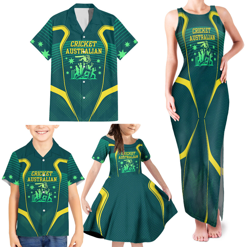 Australian Cricket Family Matching Tank Maxi Dress and Hawaiian Shirt Dark Green Halftone Tech Graphic - Southern Cross Stars